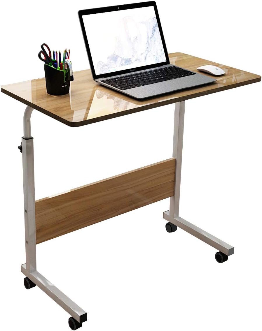 sogesfurniture Mobile Side Table 31.5 InchesTablet Wheels Mobile Laptop Computer Desk Adjustable Movable Laptop Computer Stand for Bed Sofa,Oak BHUS-05-1-80OK
