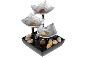 Abizarch Tabletop Fountain with Light and Pebble Meditation Water Fountain Small Waterfall Fountain Desktop Decorations USB P