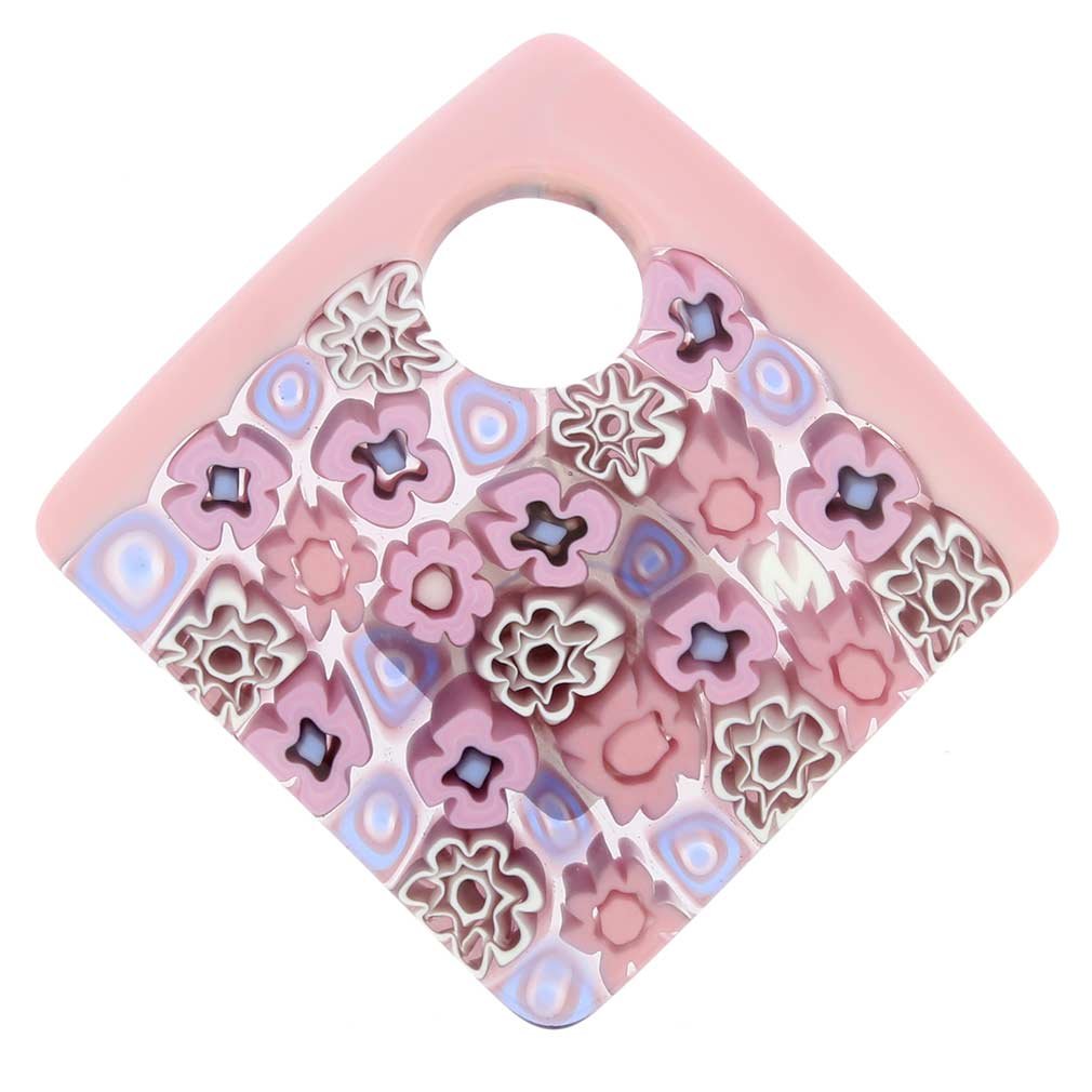 Glass Of Venice Murano Glass Curved Square Millefiori Pendant - Pink