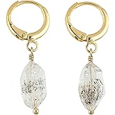 CRYSTALINES AAA Grade Natural Raw Gemstones Hoops Earrings, Rough Slice Stones Lightweight Dainty Earring, Handmade Boho Hypoallergenic Jewelry for Women, Chakra Healing Crystals Piercing
