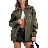 Moreone Womens Oversized Leather Jackets Faux Motorcycle Biker Bomber Zip Up Coats Fall Outfits Fashion Clothes 2025