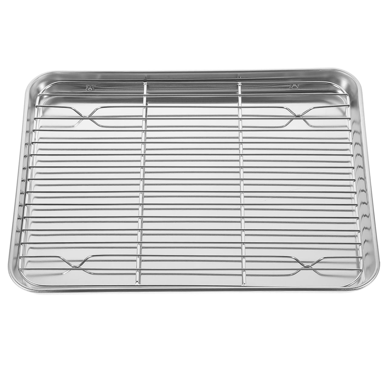 DOITOOL Baking Tray with Rack Roaster ： Stainless Steel Nonstick Oven Dish Rectangular Sheet Pan Sets with Removable Cooling Rack for Baking, Roasting & Drying (31x24x2.5cm Silver)