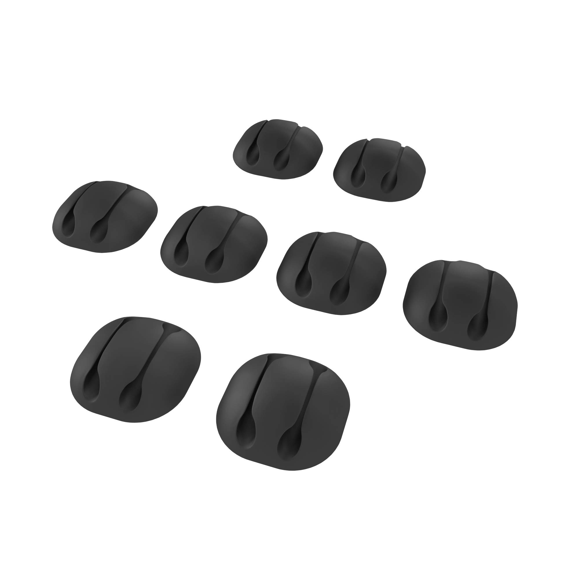 KabelDirekt – self-adhesive cable clips – 8 pieces (elastic, cable management for charging cables and data cables on a desk or in a car, black) – TOP Series