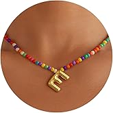 Eioi & Lmnm Coloful Bubble Initial Necklace for Women - 18K Gold Filled Bubble Letter Necklaces Handmade Beaded Necklace Dainty Cute Beach Boho Necklaces for Women Trendy Jewelry