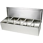 TrueCraftware- 5 Compartment Stainless Steel Condiment Bar (Open Bottom)- Condiment Dispenser Serving Container Garnish Tray Bar Caddy Condiment Server Caddy Garnish Holder for Home Work Restaurant
