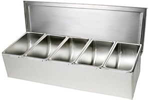 TrueCraftware- 5 Compartment Stainless Steel Condiment Bar (Open Bottom)- Condiment Dispenser Serving Container Garnish Tray Bar Caddy Condiment Server Caddy Garnish Holder for Home Work Restaurant