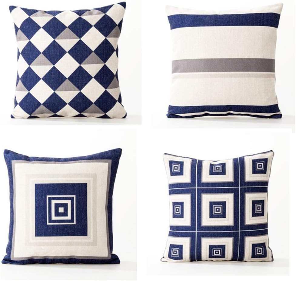 AAYU Blue and White Geometric Cushion Covers Set of 4, 45cm x 45cm