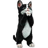 Elenon Cat Garden Statue Decorative for Yard, Praying Black & White Cat Figurines Home Lawn Decor, Patio Kitten Tuxedo Statues Pets Memorial Ornament for Cat Lovers