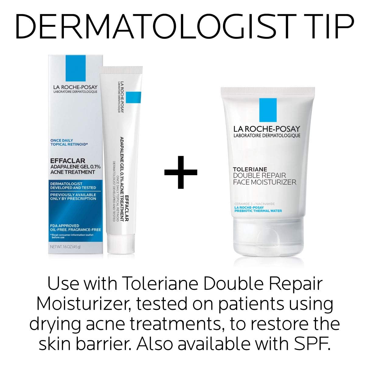La Roche-Posay Effaclar Adapalene Gel 0.1% Acne Treatment, Retinoid Cream, Acne Medication Gel For Blackheads & Whiteheads, Oil Free, Helps Clear And Prevent Blemishes & Clogged Pores