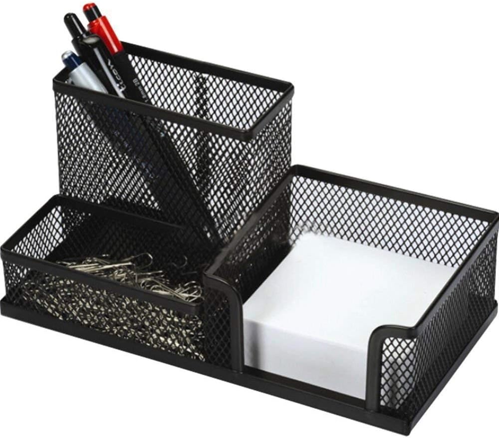 PINZO® 3 Compartment Metal Mesh Desk Organizer