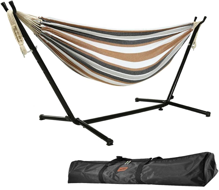 Goutime 9Ft Double Hammock with Stand 550 lbs Capacity Brown White