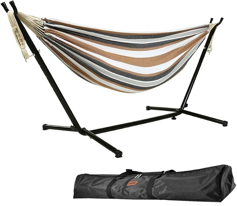 Goutime 9Ft Double Hammock with Stand 550 lbs Capacity Brown White
