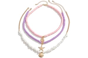 YURAOER Summer Beach Shell Necklace for Women - Bohemian Seashell Starfish Conch Turtle Charms Choker Necklace Holiday Beach Surfer Jewelry