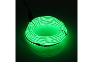 JIGUOOR EL Wire Battery Pack 9.8ft / 3m Bright Neon Light Strip 360° Illumination Neon Tube Rope Lights for DIY, Festival, Party Decoration, Pub, Halloween, Chrismas (9.8ft / 3m, Green)