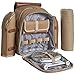 VonShef Premium Picnic Backpack for 4 Person Outdoor Camping Rucksack with Dining Set, Cutlery Set, Removable Insulated Cooler Bag and Large Waterproof Picnic Blanket Khaki Canvas