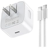 40W-60W Dynamic USB C Wall Charger for Apple iPhone 17 16 15 Pro Max, Foldable Fast Power Adapter Compatible with MacBook Air, iPad, Samsung S25, with 5FT Braided USB-C Cable, Withe
