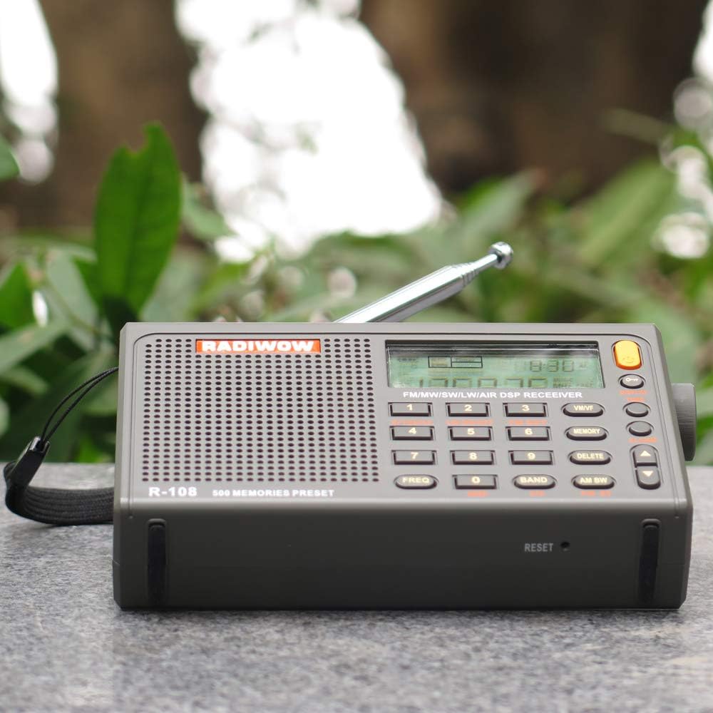 RADIWOW R-108 FM Stereo/LW/MW/SW/AIR Band/DSP Full Band Portable Radio with Headphones Jack and Antenna Jack, Sleep Timer and Alarm Clock, 500 Memories preset Stations (100 preset for Each Band).: Home Audio & Theater