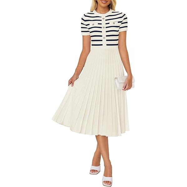 パーティードレス Button-Embellished Striped Wool Midi Dress Tidsy Midi Dress - Bayside
