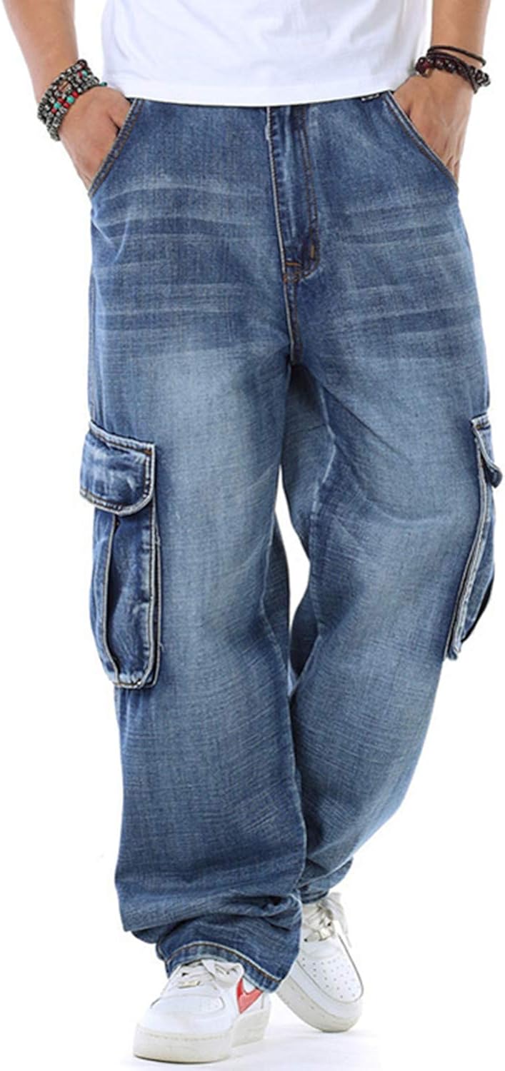QBO Men's Loose Relaxed Fit Jeans Work Cargo Denim Pants at Amazon Men