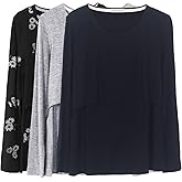 Smallshow Women's Nursing Tops Long Sleeve Shirts for Breastfeeding 3-Pack