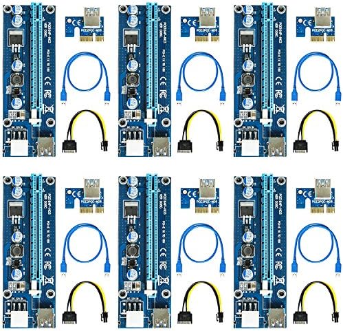 [Bitcoin Mining Dedicated Card ] 6-Pack VER 006C PCI-E 16x to 1x Powered Riser Adapter Card w/60cm USB 3.0 Extension Cable &amp; MOLEX to SATA Power Cable GPU Riser Adapter (V006C) (6 PACK)