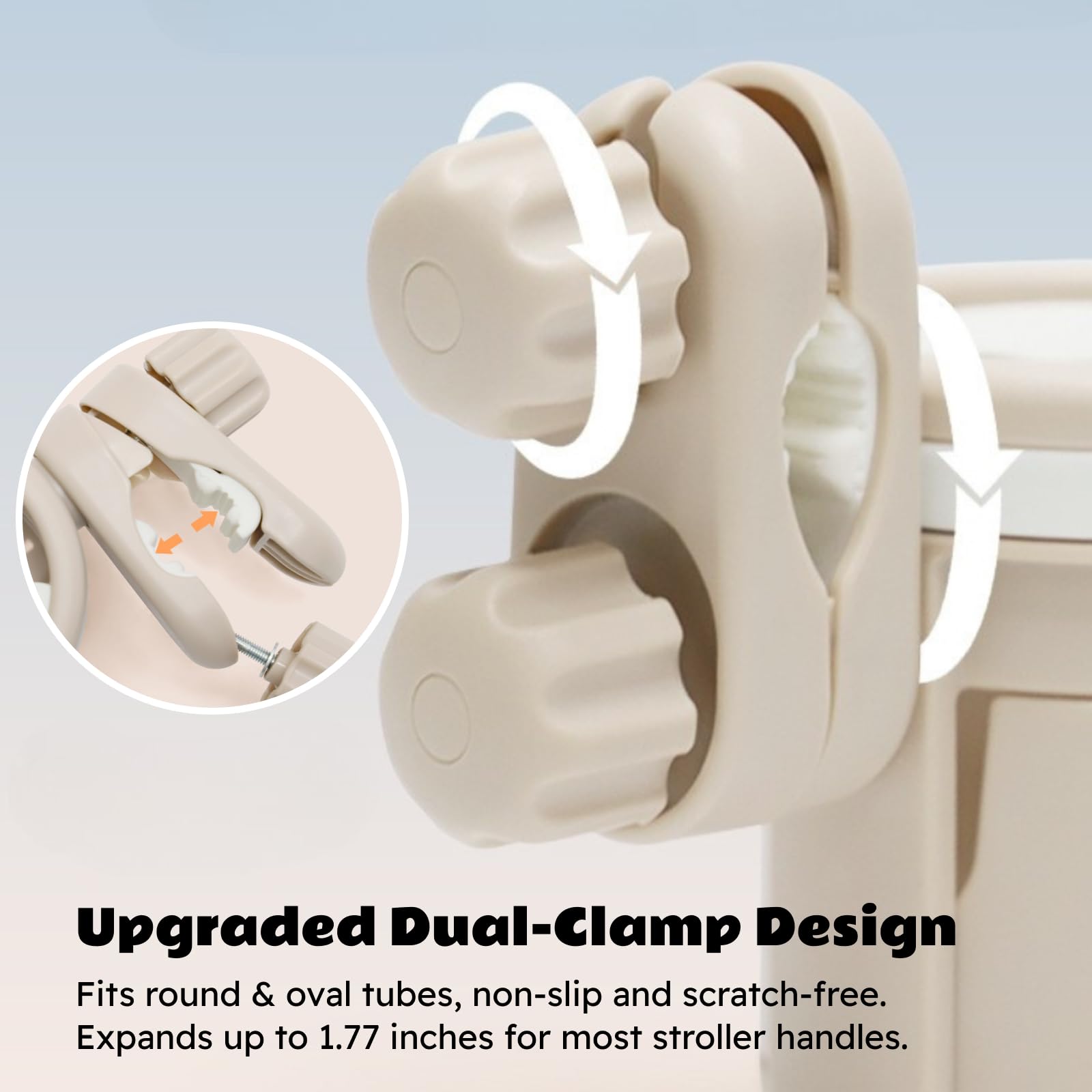 Lusinus Stroller Cup and Phone Holder Compatible with YOYO – 3-in-1 Dual Cup & Phone Organizer with 360° Rotating Clamp – Fits Bottles, Coffee Cups, Smartphones