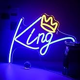 ineonlife King Neon Sign Blue Letters Led Neon Light Pink Crown Led Neon Signs Wall Decorative Lights for Bedroom Kids Room Teen Boys Room Birthday Wedding Party Bar Decor with USB Power