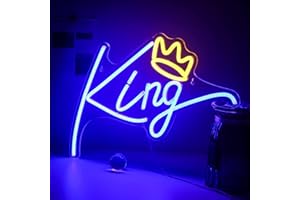 ineonlife King Neon Sign Blue Letters Led Neon Light Pink Crown Led Neon Signs Wall Decorative Lights for Bedroom Kids Room Teen Boys Room Birthday Wedding Party Bar Decor with USB Power