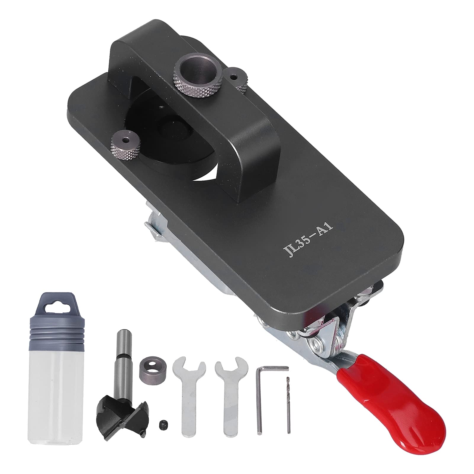 35mm Concealed Hinge Jig with Clamp and Forstner Drill Bit, Cabinet Hinge Hole Puncher Woodworking Hinge Installation Tools for Kitchen and Cupboard