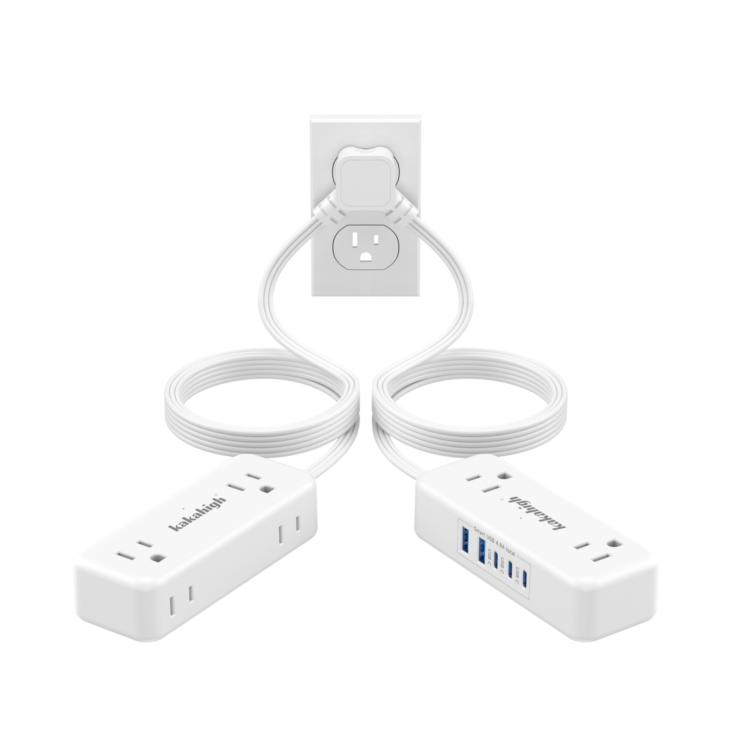 Photo 1 of Split Extension Cord 10FT (5FT on Each Side), Single Flat Plug Twin Extension Cord with 4 AC Outlets, 2 USB-A & 3 USB-C(24W/4.8A), Nightstand Charging Station for Bedroom Dorm Room Home, His and Hers