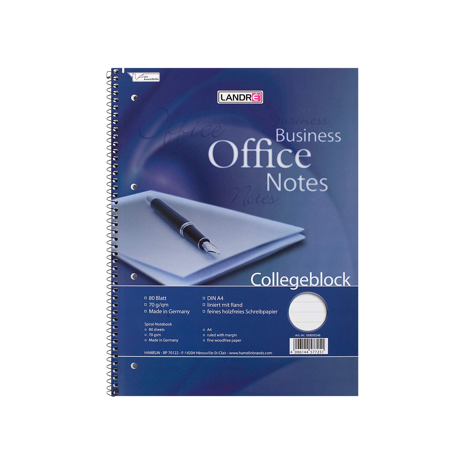 LANDRE Office College Notepad Pack of 10 DIN A4 Lined 80 Sheets