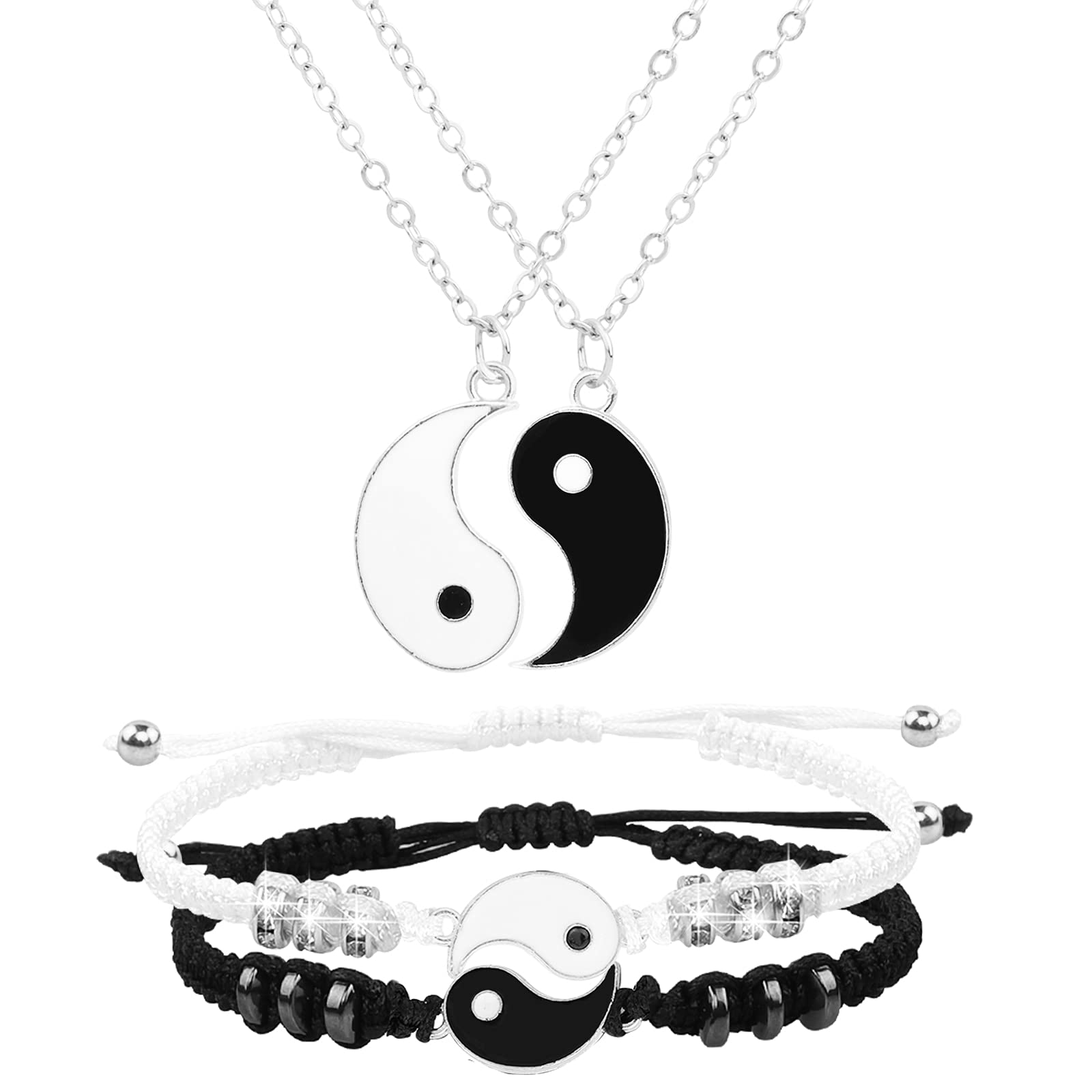 HLenyoy Best Friend Chain Bracelets Necklace for 2 Matching Yin Yang Adjustable Cord Bracelet for BFF Friendship Relationship Boyfriend Girlfriend