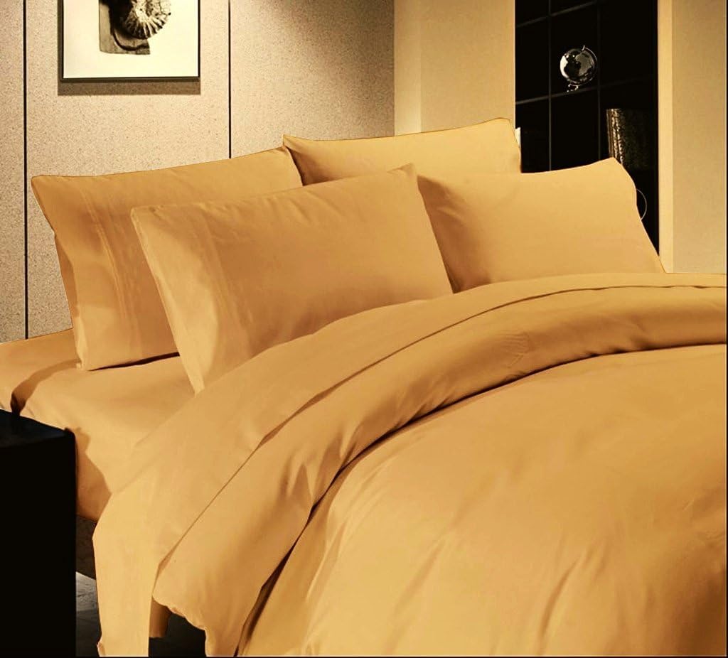 US Comfort Zone 600-Thread-Count 100% Egyptian Cotton Twin 4 Piece Sheet Set 10" Deep Pocket, Solid Gold