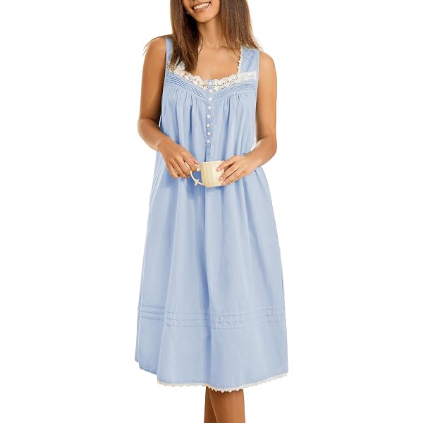 AVIIER 100% Cotton Nightgowns for Women Sleeveless Sleep Dress Ladies Gowns  Sleepwear with Pockets Apricot S at Amazon Women's Clothing store