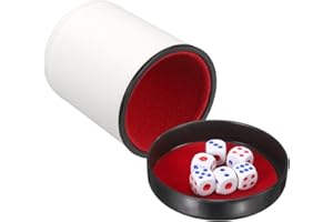 uxcell Felt Lined Professional Dice Cup, PU Leather Quiet Shaker Cups with Lid Includes 6 Dot Dice for Bar Gatherings Party B