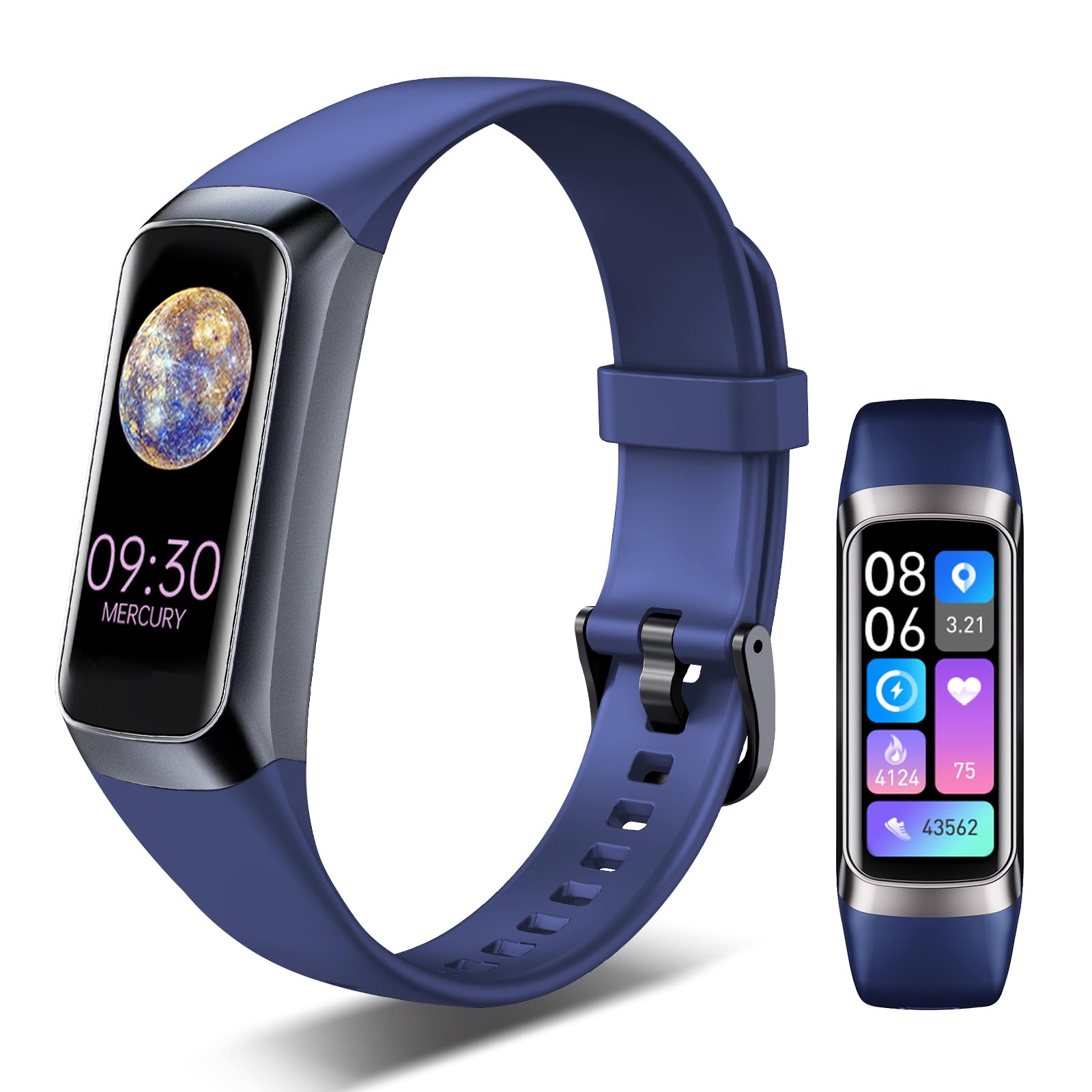 Photo 1 of VUHIGIB Fitness Tracker, 24/7 Heart Rate Blood Oxygen Blood Pressure Body Temp Monitor Sleep Calorie Tracker with 1.1" AMOLED Touch Color Screen Pedometer Smart Watch Waterproof for Women Men (Blue)