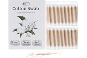 Meipo Cotton Swab for Ears Double Round Thick Cotton Tips with Strong Wooden Sticks for Makeup or Nails Natural Cotton Bud 3 inch,One Small Box (1Pack 400 Count)