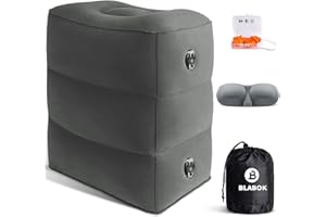 BLABOK Inflatable Foot Rest for Air Travel, Airplane Footrest Adjustable Height Travel Foot Pillow Kids Bed,Portable Foot Rest Pillow for Kids & Adults on Plane,Car,Train,Office (Dark Grey)
