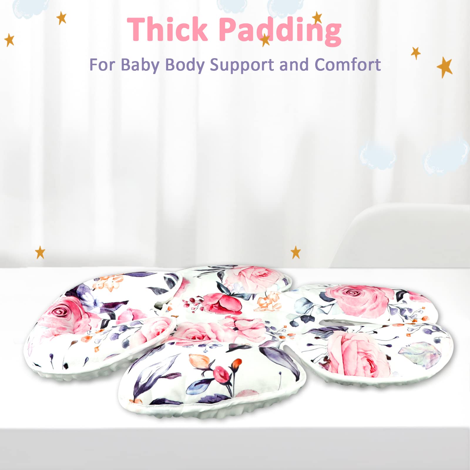 Baby Car Seat Head Support for Newborn,Pea Pod 2 in 1 Infant Car Seat Head Body Support for Girls Extra Soft Breathable Baby Car Seat Cushion Insert for Strollers, Swings, and Bouncers, Pink Floral