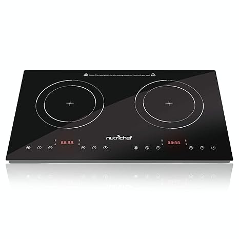 Tragbares Glaskeramik-Doppel-Induktionskochfeld mit zwei Elektrobrennern (1800 Watt) von NutriChef - Induktionsherd mit Digit