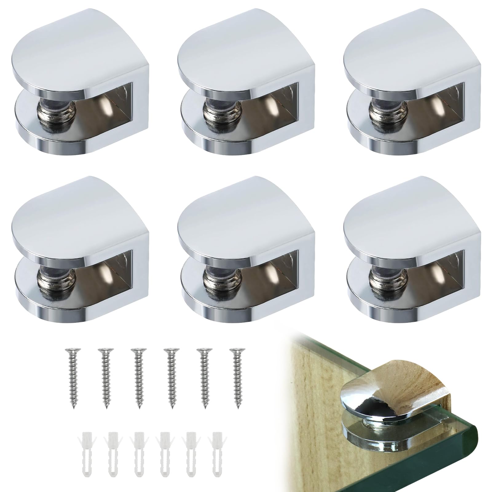 6 Set Glass Shelf Brackets Adjustable Glass Clamps Glass Clamp Shelf Supports for Glass Shelf Zinc Alloy Glass Clamp Wall Mounted Metal Glass Shelves Supports for 8-10 MM Thick Glass