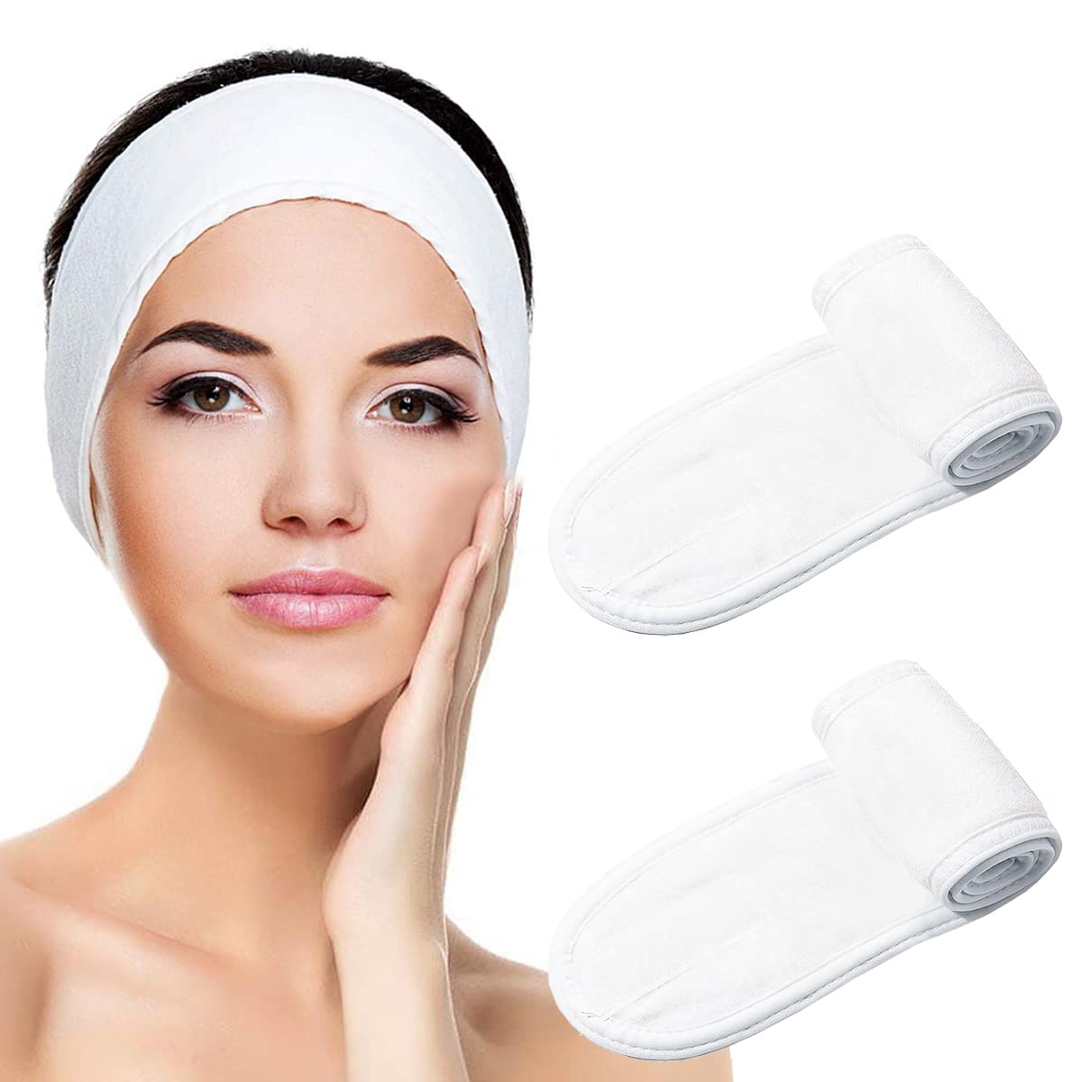 scicent 2 Pack Spa Headband, Soft Facial Makeup Hair Wrap Makeup Fluffy Headband for Women Girls Washing Face Skincare, White-2 — image 1