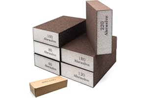 Wellgo 6 Pack Sanding Sponges, Coarse & Fine Sanding Sponges in 60/80/100/120/180/220 Grit Assortment Washable and Reusable (6 Pack)