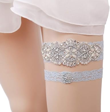 Amazon Com Blue Bridal Garter With Lace Garters For Bride Toss Garter Belt Set Lace Wedding Garter For Women Clothing