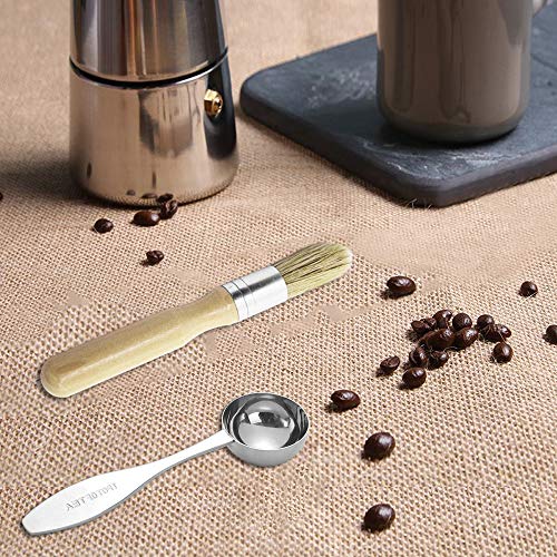 Set of 4 Coffee Grinder Cleaning Brush and Measuring Scoop, DaKuan Natural Wood & Bristles Coffee Brush, 2 Sizes Stainless Steel Coffee Measuring Spoon - Thumbnail 4