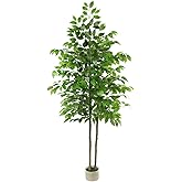 Artificial Ficus Tree 6FT Tall, Artificial Plants Indoor with White Planter Faux Ficus Tree Realistic Faux Silk Plant for Home Office Living Room, Porch, Garden Decor
