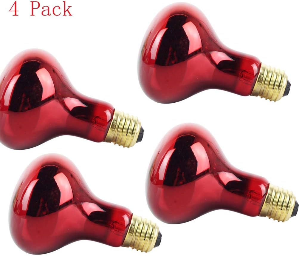 Jsyuany Infrared Light Bulb Heating Heat Lamp E27 100W Heat Light for Reptiles Turtle Lizard Snake Spider, Lighting for Terrariums, Heat Lantern for Poultry, Pigeons & Game Birds (4Pcs)