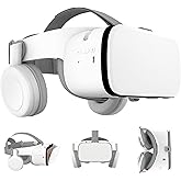VR Headset for Phone, Virtual Reality Glasses with Bluetooth Headphones for Adults and Kids Play 3D VR Games Movies (White VR Only)