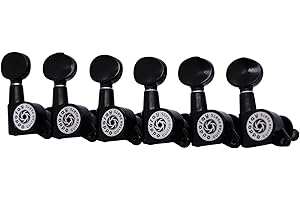 Eddaray 6 Inline Vintage Guitar Machine Heads - 1:15 Gear Ratio Sealed Tuning Key Pegs Tuners with Oval Shaped Button Replacement(E-1006, Black)