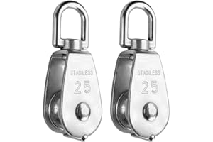 Stainless Steel M25 Snatch Pulley 1/4" Rope x 1" Single Sheave Swivel Eye Block, 2pcs